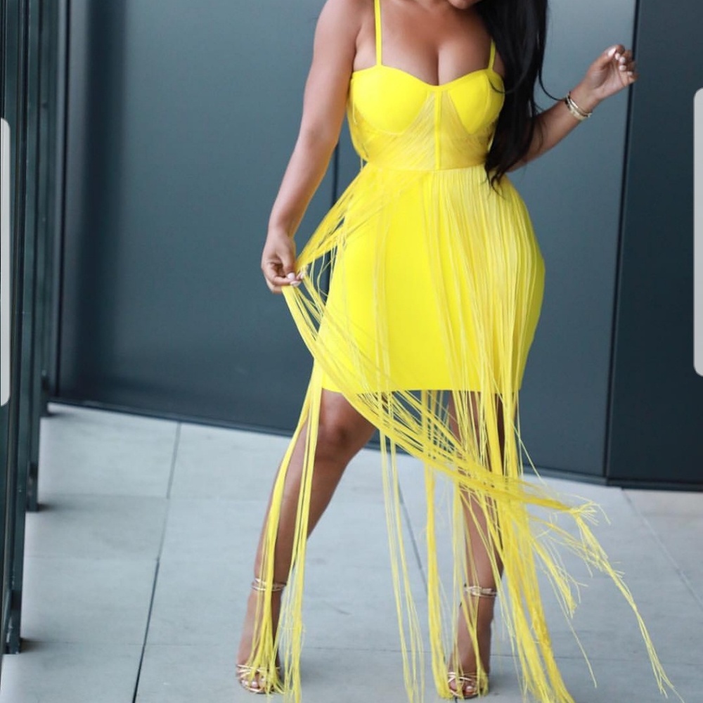 Yellow bandage fringe dress